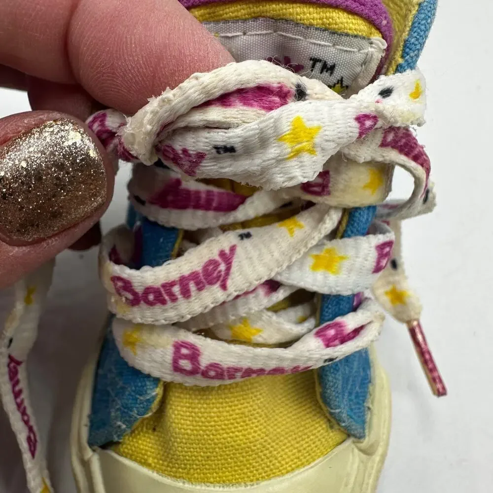 Vintage 1993 BARNEY Purple Dinosaur Lace Up Shoes Toddler Size 4 READ